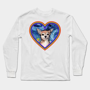 Chihuahua in a Rainbow Heart Long Sleeve T-Shirt